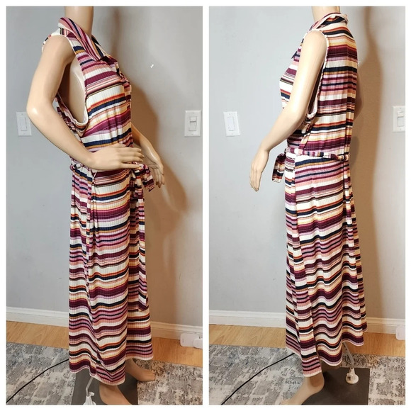 Lane Bryant Sleeveless Polo Midi Dress Stretchy Ribbed Jersey Multi Stripe 22/24 - Picture 12 of 13